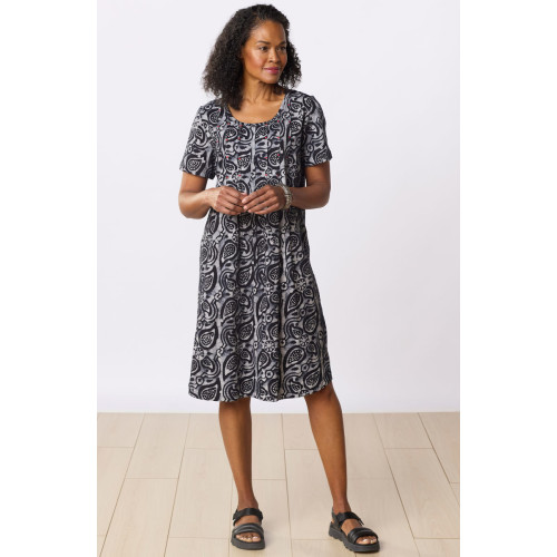 Naina Batik Print Scoop-Neck Cotton Jersey Dress - Black/Natural
