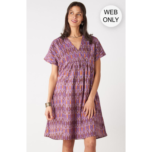 Namita Cap Sleeves V-Neck Knee Length Dress - Purple/Multi