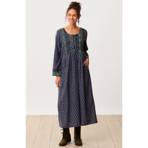 Shobhna Tie-Front Patchwork Yoke Maxi Dress - Wave blue/Multi