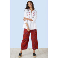 Kesari Organic Cotton Pull-On Crop Pant - Sunset red/Multi