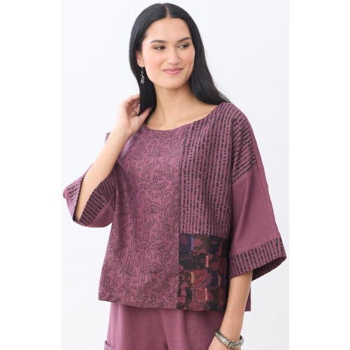 Sujaya Upcycled Patchwork Boxy Top - Sedona plum