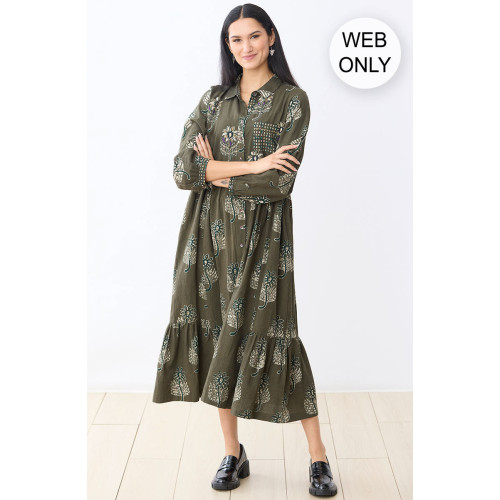 Kashmira Button-Front Maxi Shirt Dress - Fossil/Multi